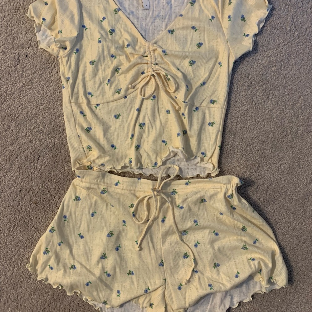 For Love & Lemons Pointelle Pajama Set Size S Top Size M Bottoms Barely Worn
